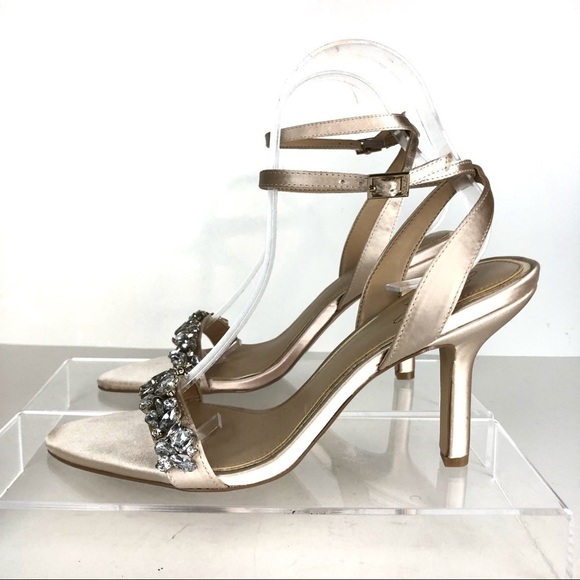 Jewel Badgley Mischka Embellished Stiletto Wrap Around Champagne Heels Sz 8.5 - Picture 4 of 9